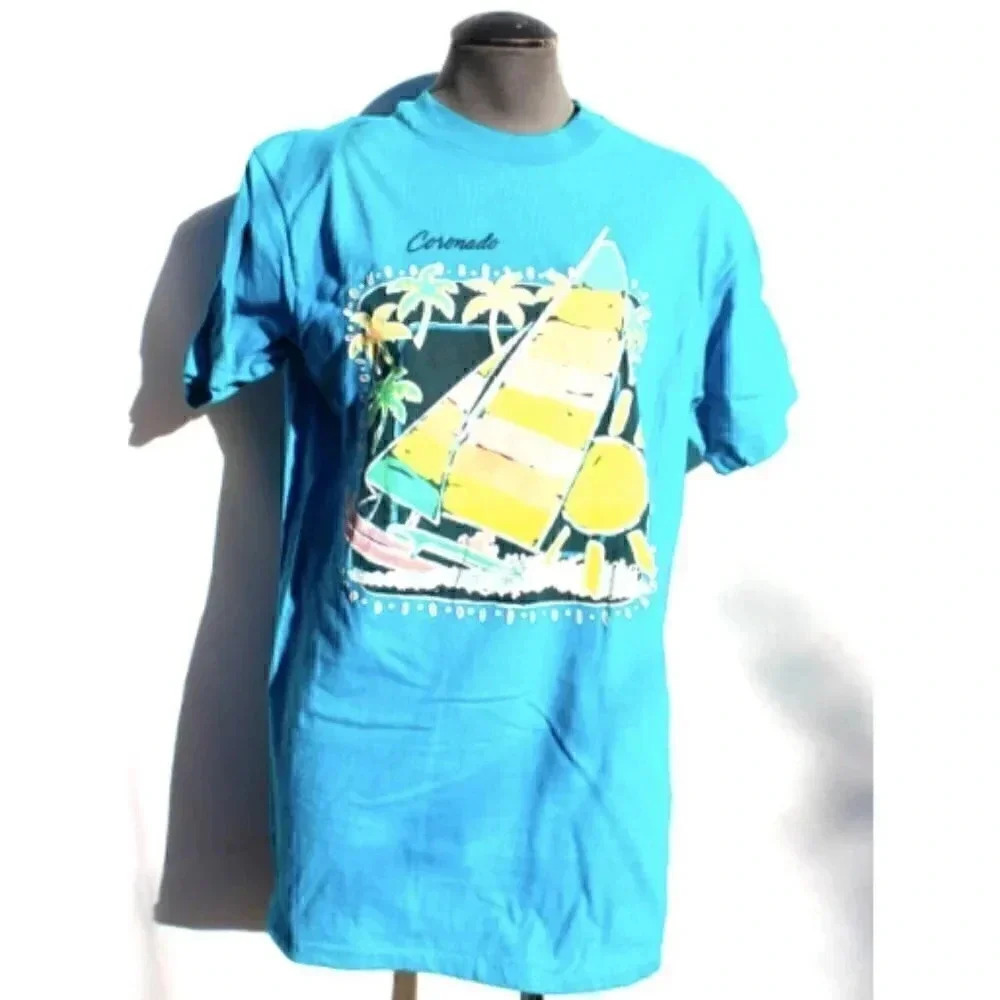 Vtg 1980s Coronado Sailing Puffy Foam Advertising Mens Short Sleeve T-Shirt
